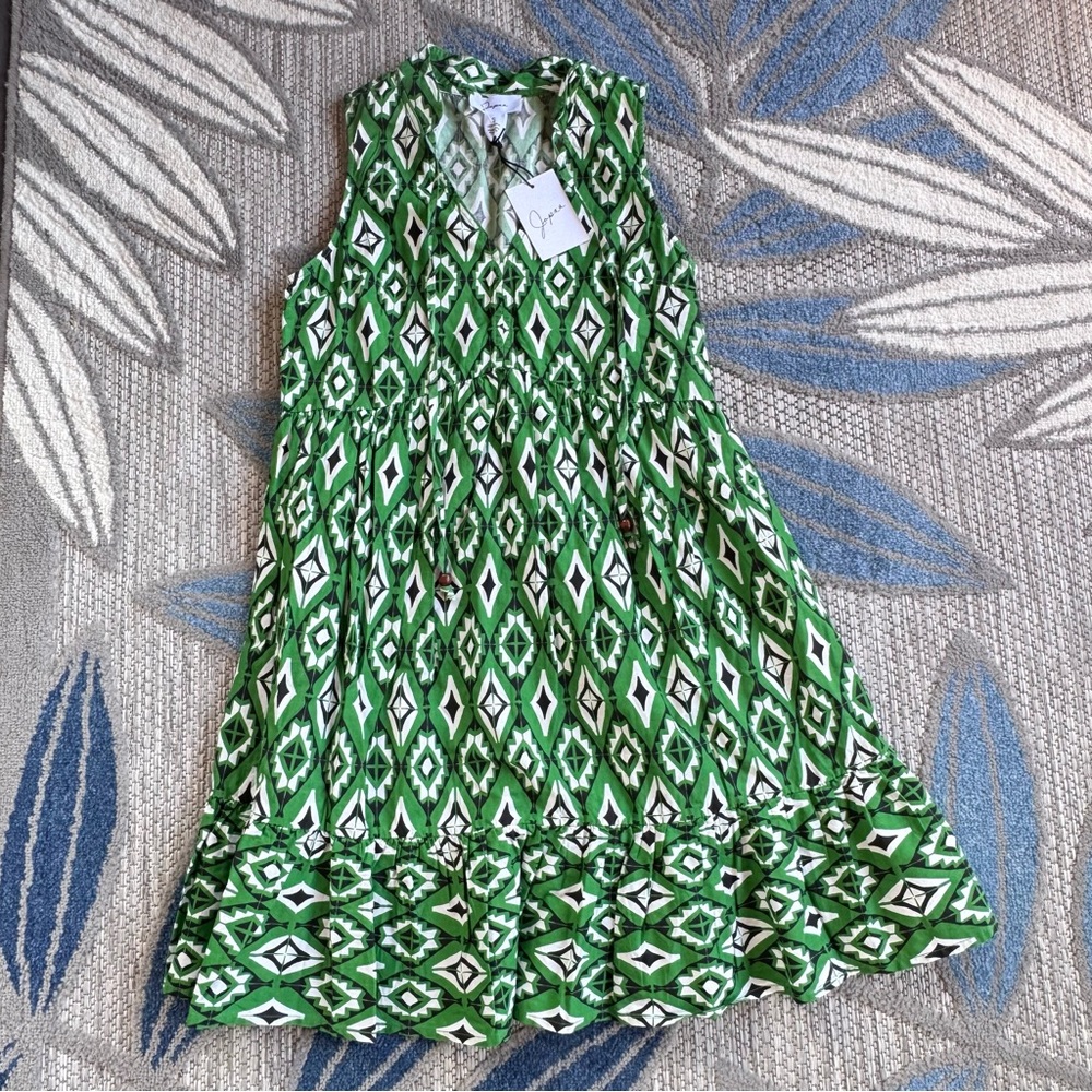Japna NWT Women’s Geometric Diamond Sleeveless Green Dress Size Small‎ #21138